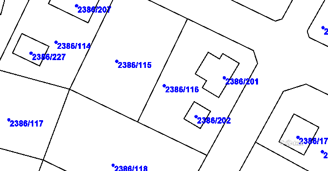 Parcela st. 2386/116 v KÚ Zruč nad Sázavou, Katastrální mapa