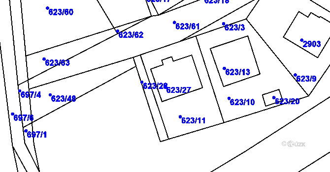 Parcela st. 623/27 v KÚ Zruč nad Sázavou, Katastrální mapa
