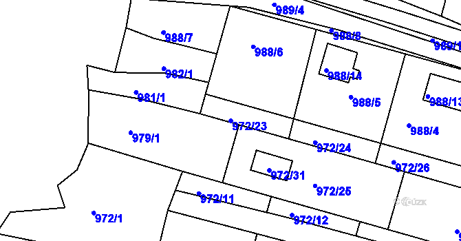 Parcela st. 972/23 v KÚ Zruč nad Sázavou, Katastrální mapa