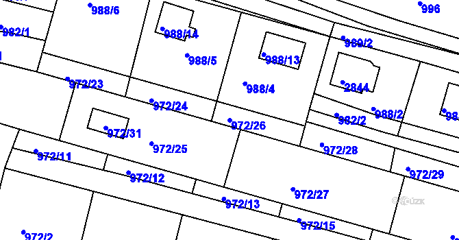 Parcela st. 972/26 v KÚ Zruč nad Sázavou, Katastrální mapa