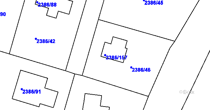 Parcela st. 2386/157 v KÚ Zruč nad Sázavou, Katastrální mapa