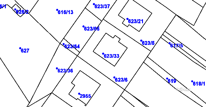 Parcela st. 623/33 v KÚ Zruč nad Sázavou, Katastrální mapa