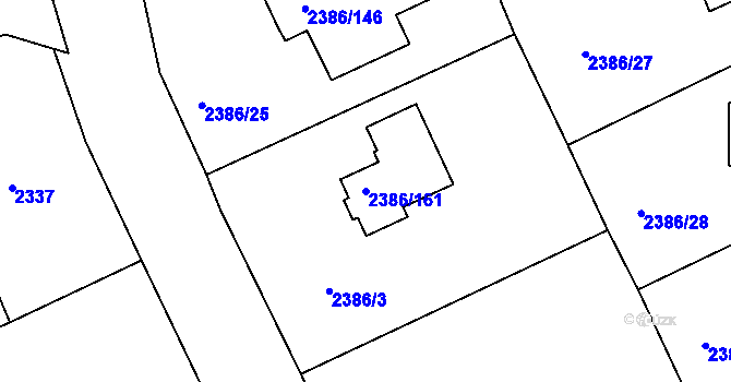 Parcela st. 2386/161 v KÚ Zruč nad Sázavou, Katastrální mapa