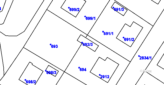Parcela st. 692/3 v KÚ Zruč nad Sázavou, Katastrální mapa