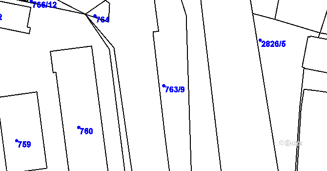 Parcela st. 763/9 v KÚ Zruč nad Sázavou, Katastrální mapa