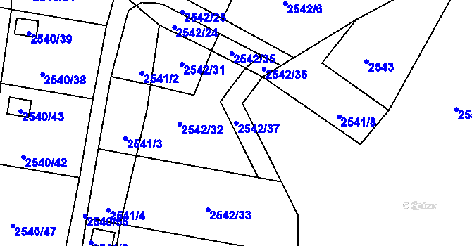 Parcela st. 2542/37 v KÚ Zruč nad Sázavou, Katastrální mapa