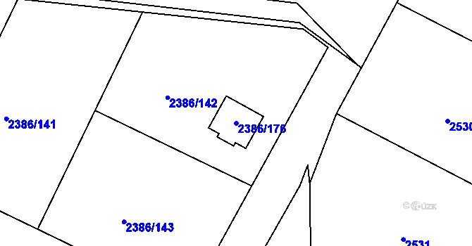 Parcela st. 2386/176 v KÚ Zruč nad Sázavou, Katastrální mapa