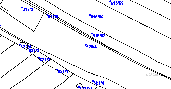 Parcela st. 620/4 v KÚ Zruč nad Sázavou, Katastrální mapa