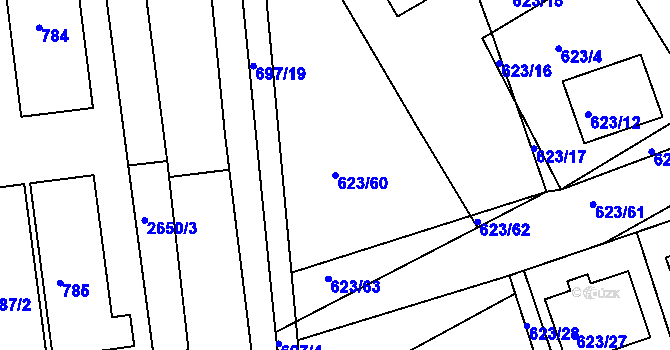 Parcela st. 623/60 v KÚ Zruč nad Sázavou, Katastrální mapa