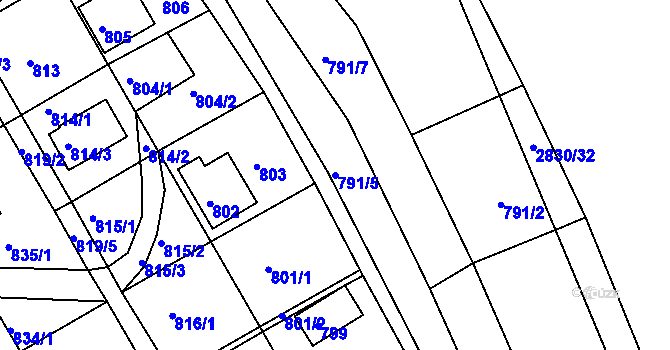 Parcela st. 791/5 v KÚ Zruč nad Sázavou, Katastrální mapa