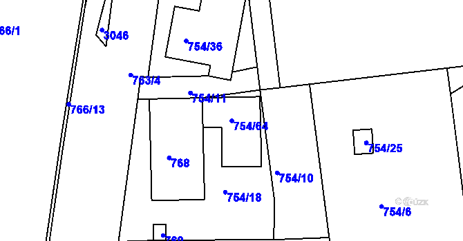 Parcela st. 754/64 v KÚ Zruč nad Sázavou, Katastrální mapa
