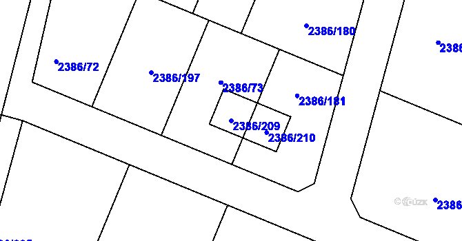 Parcela st. 2386/209 v KÚ Zruč nad Sázavou, Katastrální mapa