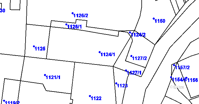 Parcela st. 1124/1 v KÚ Zruč nad Sázavou, Katastrální mapa