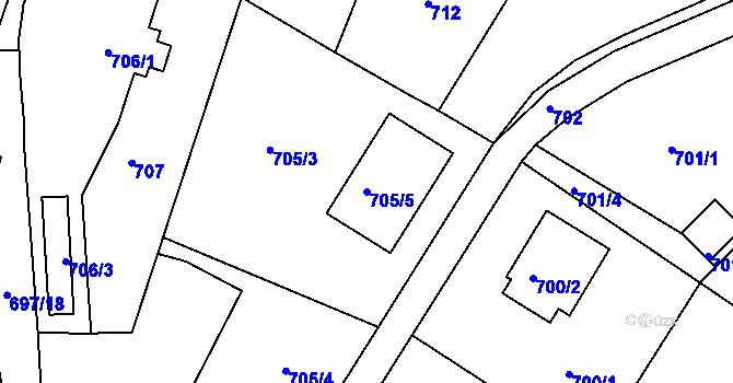 Parcela st. 705/5 v KÚ Zruč nad Sázavou, Katastrální mapa