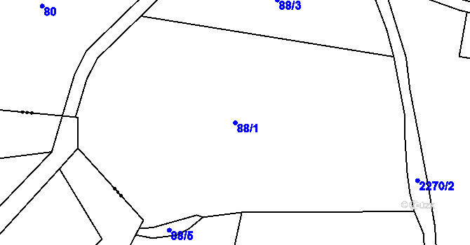 Parcela st. 88/1 v KÚ Věžovatá Pláně, Katastrální mapa