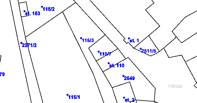 Parcela st. 115/7 v KÚ Věžovatá Pláně, Katastrální mapa