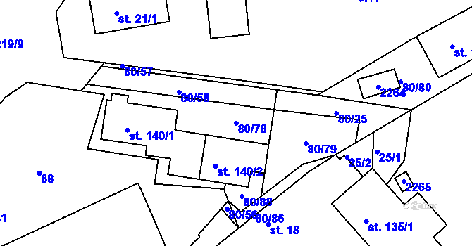Parcela st. 80/78 v KÚ Zubčice, Katastrální mapa