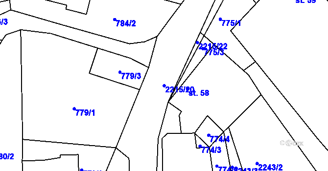 Parcela st. 2215/20 v KÚ Zubčice, Katastrální mapa