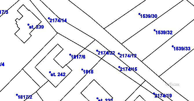 Parcela st. 2174/22 v KÚ Zubčice, Katastrální mapa