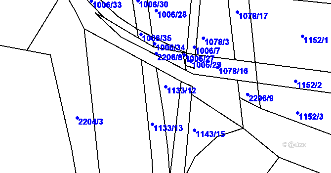 Parcela st. 1133/12 v KÚ Zubčice, Katastrální mapa