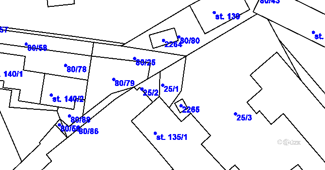 Parcela st. 25/1 v KÚ Zubčice, Katastrální mapa