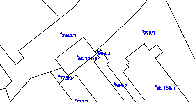 Parcela st. 999/3 v KÚ Zubčice, Katastrální mapa