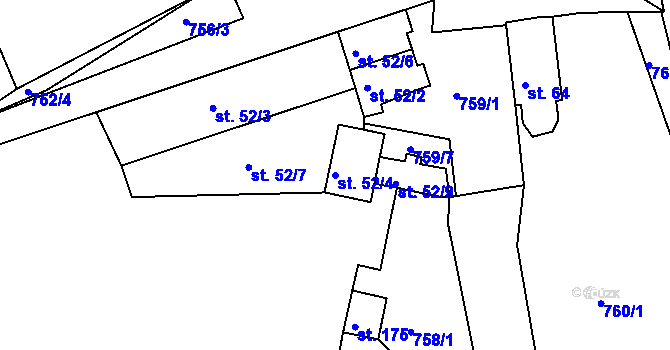 Parcela st. 52/4 v KÚ Zubčice, Katastrální mapa