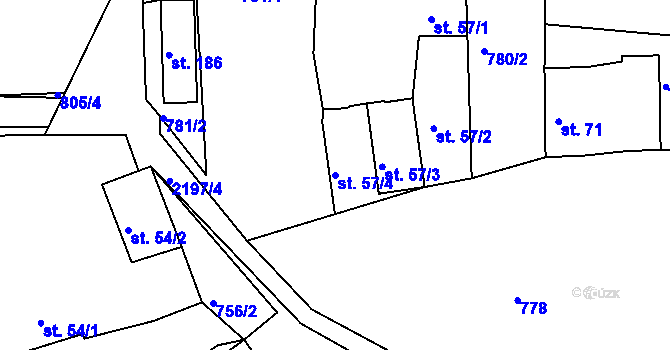 Parcela st. 57/4 v KÚ Zubčice, Katastrální mapa