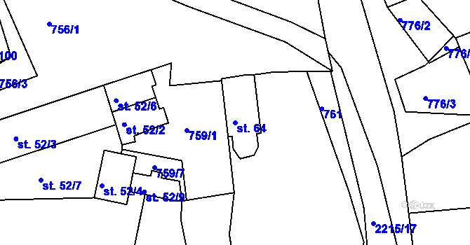 Parcela st. 64 v KÚ Zubčice, Katastrální mapa