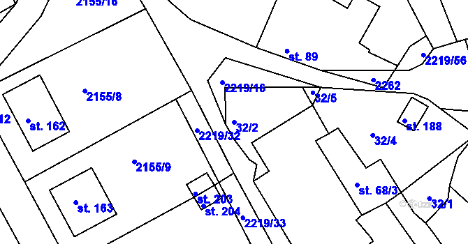 Parcela st. 32/2 v KÚ Zubčice, Katastrální mapa