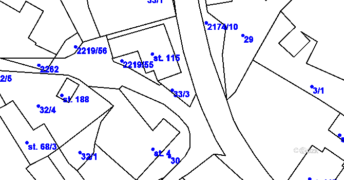 Parcela st. 33/3 v KÚ Zubčice, Katastrální mapa