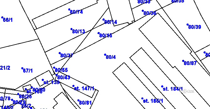Parcela st. 80/4 v KÚ Zubčice, Katastrální mapa