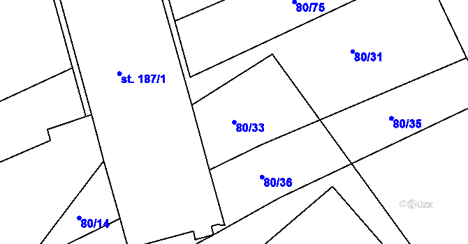 Parcela st. 80/33 v KÚ Zubčice, Katastrální mapa
