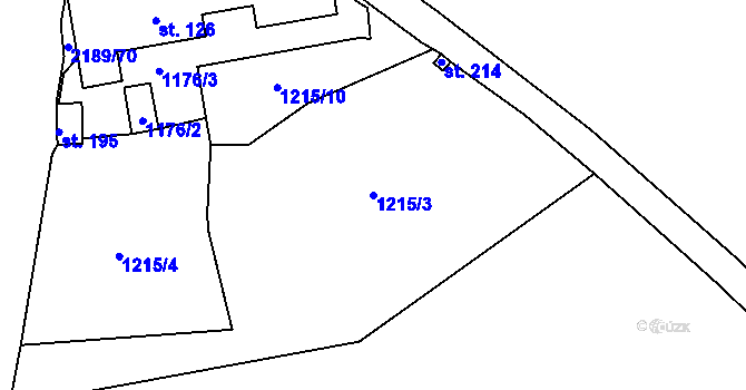 Parcela st. 1215/3 v KÚ Zubčice, Katastrální mapa