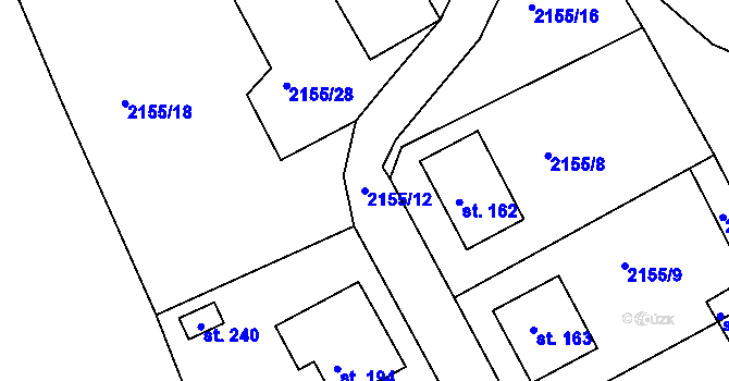 Parcela st. 2155/12 v KÚ Zubčice, Katastrální mapa