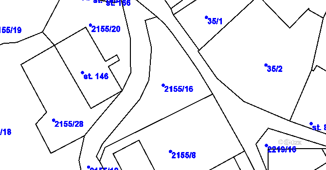 Parcela st. 2155/16 v KÚ Zubčice, Katastrální mapa
