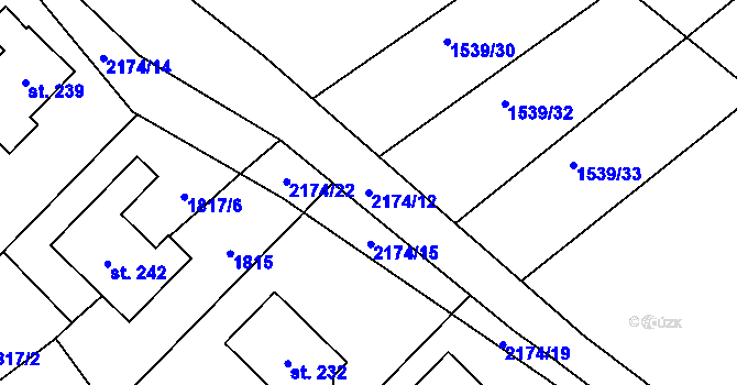 Parcela st. 2174/12 v KÚ Zubčice, Katastrální mapa