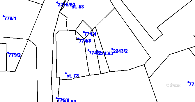 Parcela st. 2243/3 v KÚ Zubčice, Katastrální mapa