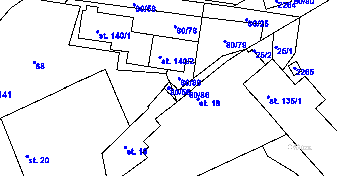 Parcela st. 80/56 v KÚ Zubčice, Katastrální mapa