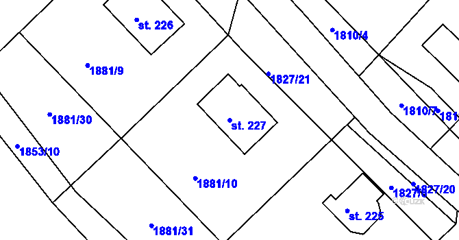 Parcela st. 227 v KÚ Zubčice, Katastrální mapa