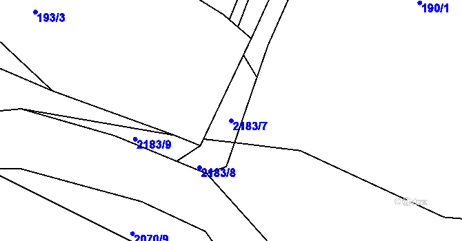 Parcela st. 2183/7 v KÚ Zubčice, Katastrální mapa