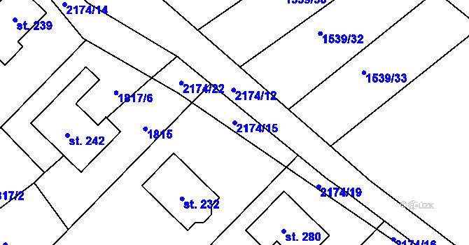 Parcela st. 2174/15 v KÚ Zubčice, Katastrální mapa