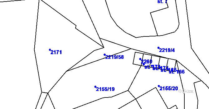 Parcela st. 2219/58 v KÚ Zubčice, Katastrální mapa