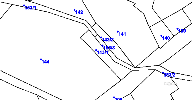 Parcela st. 143/1 v KÚ Zubrnice, Katastrální mapa