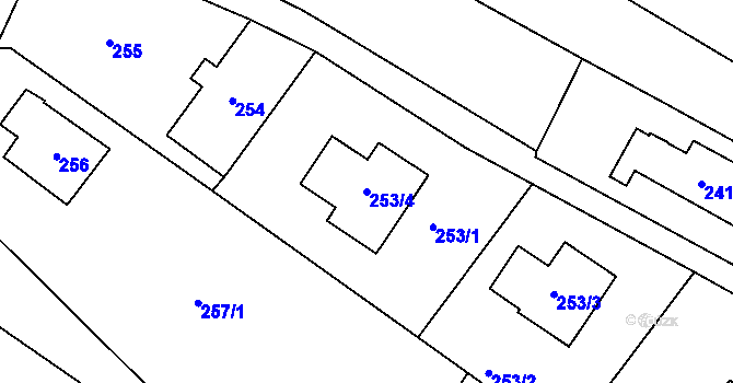 Parcela st. 253/4 v KÚ Zubří u Nového Města na Moravě, Katastrální mapa