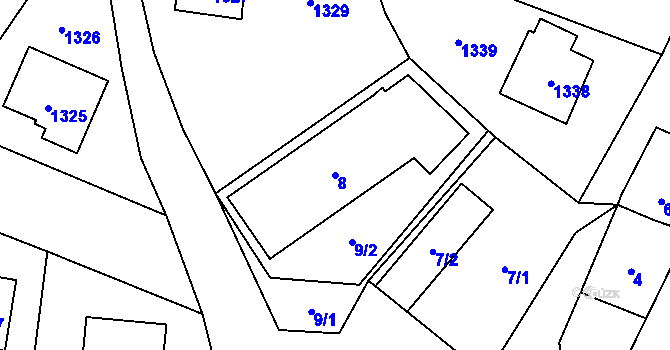 Parcela st. 8 v KÚ Zubří, Katastrální mapa