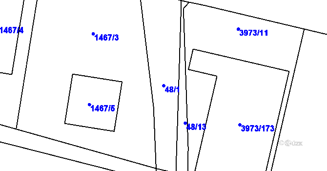 Parcela st. 48/1 v KÚ Zubří, Katastrální mapa