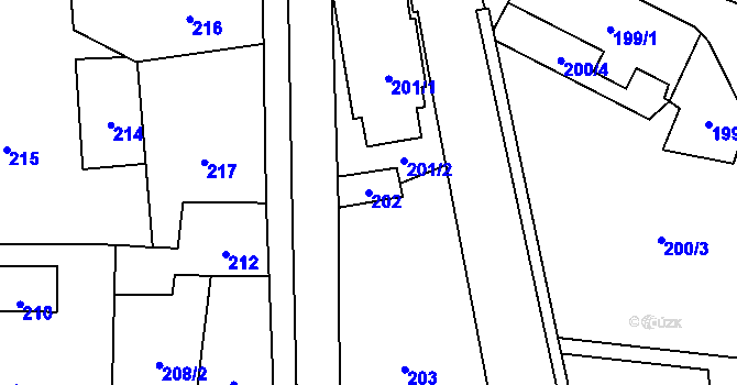 Parcela st. 202 v KÚ Zubří, Katastrální mapa
