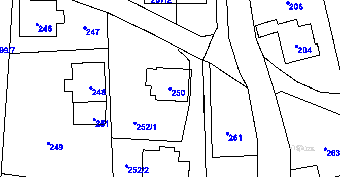 Parcela st. 250 v KÚ Zubří, Katastrální mapa