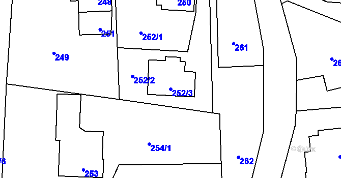 Parcela st. 252/3 v KÚ Zubří, Katastrální mapa